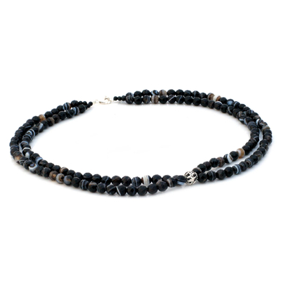 Onyx strand necklace, 'Profound' - Unique Beaded Onyx Necklace