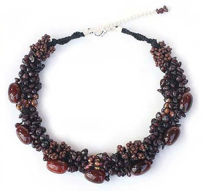 Unique Beaded Agate and Garnet Necklace