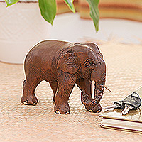 Teak sculpture, 'Elephant Trek'