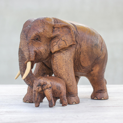 Esculturas de teca - Escultura de elefante de madera de teca tailandesa
