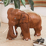 Rain Tree Wood Sculpture from Thailand, 'Majestic Elephant'