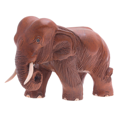 Artisan Crafted Natural Wooden Hand Carved Elephant Sculpture