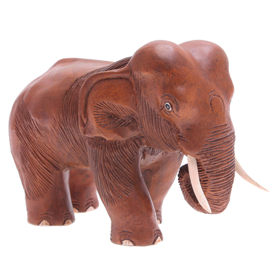 Wood sculpture, 'Majestic Elephant' - Rain Tree Wood Sculpture from Thailand