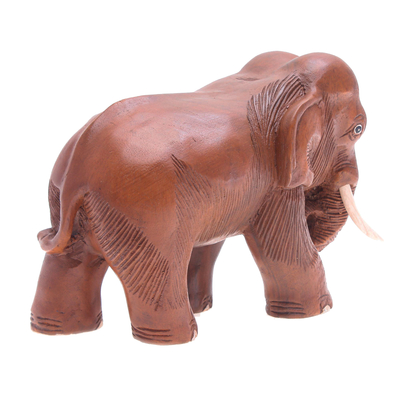 Wood sculpture, 'Majestic Elephant' - Rain Tree Wood Sculpture from Thailand