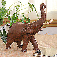 Handcrafted Wood Sculpture,'Elephant Joy'
