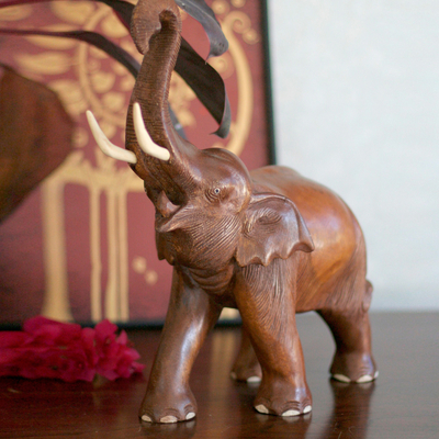 Wood sculpture, 'Elephant Joy' - Handcrafted Wood Sculpture