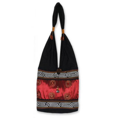 Handcrafted Thai Cotton and Silk Shoulder Bag - Oriental Red | NOVICA