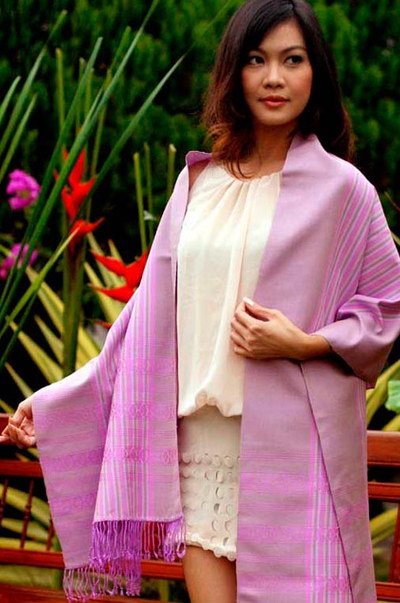 Cotton shawl, 'Lavender Symphony' - Cotton Shawl from Thailand