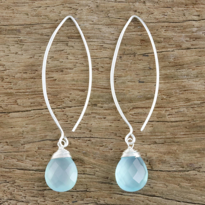 Chalcedony dangle earrings, 'Sublime' - Hand Made Sterling Silver and Chalcedony Earrings