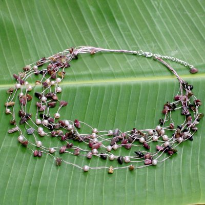 Pearl and tourmaline strand necklace, 'Cascade' - Beaded Tourmaline and Pearl Necklace
