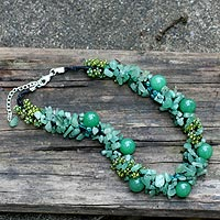Beaded necklace, 'Gushing Green' - Artisan Crafted Quartz Necklace