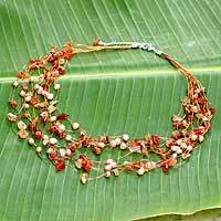 Featured review for Pearl and carnelian beaded necklace, Warm Shower