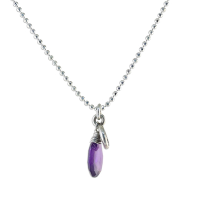 Amethyst pendant necklace, 'Subtle' - Amethyst and Sterling Silver Pendant Necklace
