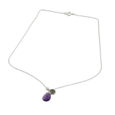 Amethyst pendant necklace, 'Subtle' - Amethyst and Sterling Silver Pendant Necklace