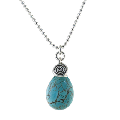 Silver pendant necklace, 'Subtle' - Silver and Reconstituted Turquoise Pendant Necklace