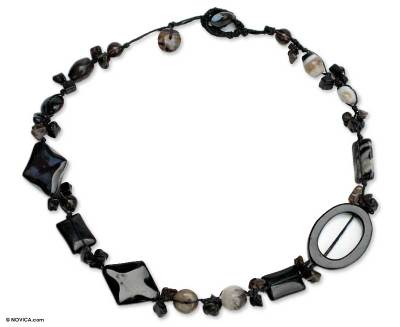Smoky quartz and onyx choker, 'Thai Sophistication' - Smoky quartz and onyx choker