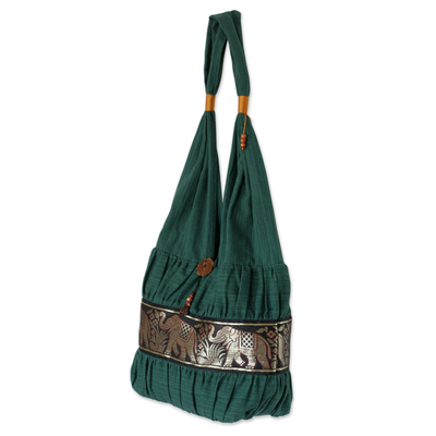 Handmade Teal Green Cross Body Shoulder Bag with Elephants