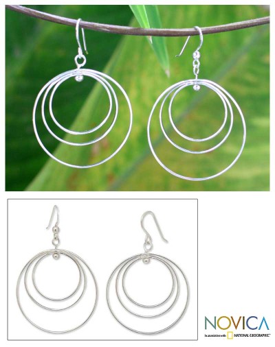 Sterling silver dangle earrings, 'Inner Circle' - Artisan Crafted Sterling Silver Dangle Earrings