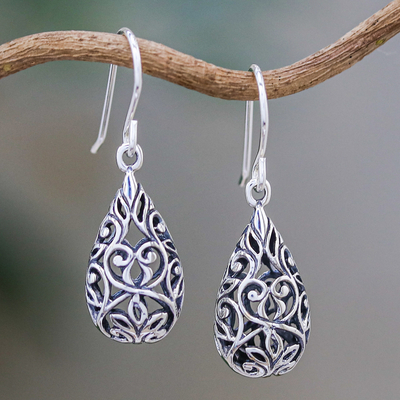 Sterling silver dangle earrings, Forest Tear