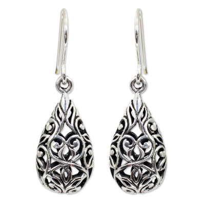 Sterling silver dangle earrings, 'Forest Tear' - Unique Thai Sterling Silver Dangle Earrings