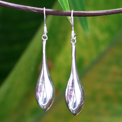 Sterling silver dangle earrings, 'Sleek Dewdrop' - Sterling Silver Dangle Earrings