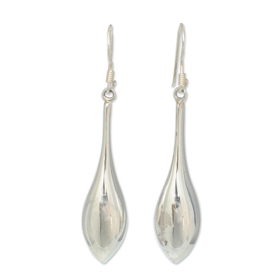 Sterling silver dangle earrings, 'Sleek Dewdrop' - Sterling Silver Dangle Earrings