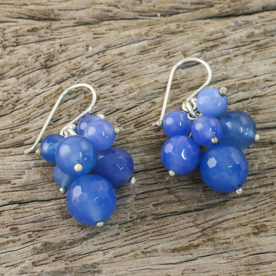 Sterling silver cluster earrings, 'Blueberry Friends' - Sterling silver cluster earrings