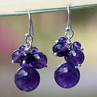 Amethyst cluster earrings, 'Friends' - Handmade Amethyst Cluster Earrings