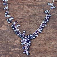 Pearl and amethyst pendant necklace, 'Violet Iridescence' - Unique Pearl and Gemstone Necklace from Thailand