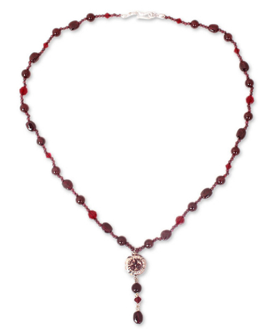 Granatblüten-Halskette - Handgefertigte thailändische Perlenkette aus Silber und Granat