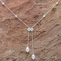 Perlen-Lariat-Halskette, „Ethereal“ – Einzigartige Perlen-Lariat-Halskette