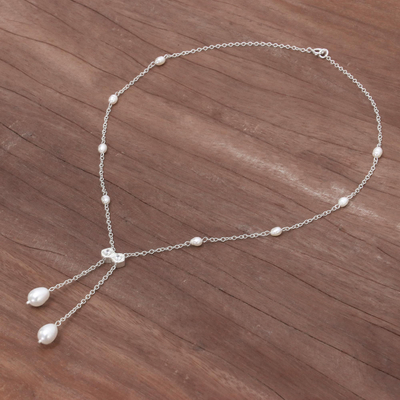 Collar de lariat de perlas, 'Etéreo' - Collar único de lariat de perlas