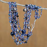 Perlen- und Onyxstrang-Halskette, „Rivers of Color“ – Perlenperlen- und Onyx-Halskette