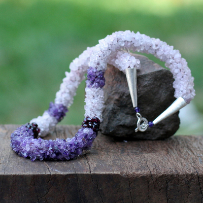 Rose quartz and amethyst beaded necklace, 'Sweet Sensations' - Rose quartz and amethyst beaded necklace
