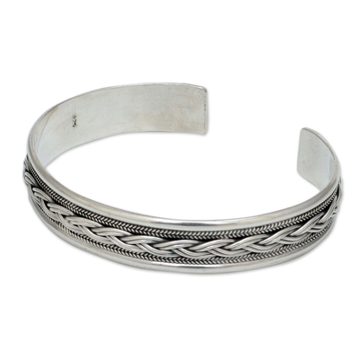Sterling silver cuff bracelet, 'Meandering River' - Sterling Silver Cuff Bracelet from Thailand