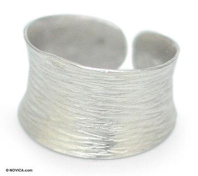 Sterling silver band ring, 'Riptide' - Handcrafted Sterling Silver Band Ring