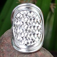 Modern Sterling Silver Band Ring,'Woven Rapture'