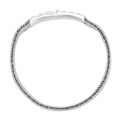 Sterling silver wristband bracelet, 'Woven Hideaway' - Handcrafted Floral Sterling Silver Wristband Bracelet