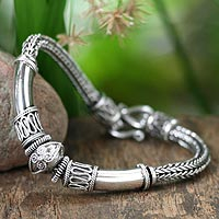 Sterling silver braided bracelet, 'Thai Legend' - Handcrafted Sterling Silver Chain Bracelet