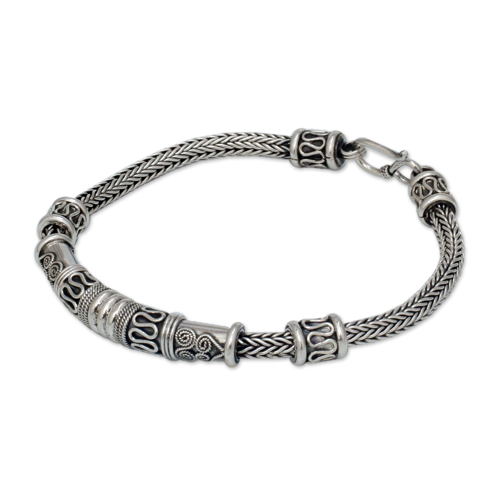 Men's Unique Sterling Silver Chain Bracelet - Royal Scrolls | NOVICA