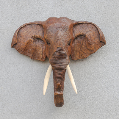 Teak wall sculpture, 'Elephant Guardian' - Thai Teak Wood Wall Sculpture