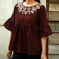 Cotton blouse, 'Chocolate Chic' - Brown Cotton Blouse