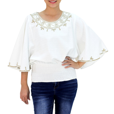 Cotton blouse, 'Cool Day' - Artisan Crafted Cotton Embroidered Blouse
