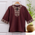 Cotton blouse, 'Cosmopolitan Earth' - Artisan Crafted Cotton Tunic (image 2) thumbail