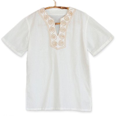 Cotton blouse, 'White Jasmine' - Hand Embroidered Cotton Tunic