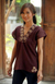 Cotton blouse, 'Mahogany Melody' - Handcrafted Short Sleeve Brown Tunic thumbail