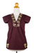 Cotton blouse, 'Mahogany Melody' - Handcrafted Short Sleeve Brown Tunic (image 2c) thumbail