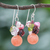 Pearl and rose quartz cluster earrings, 'Strawberry Fantasy' - Rose Quartz and Pearl Beaded Dangle Earrings thumbail