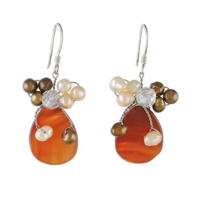 Handcrafted Beaded Agate and Pearl Earrings