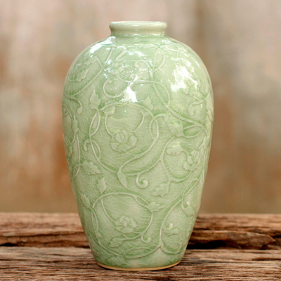 Celadon ceramic vase, Wildflower